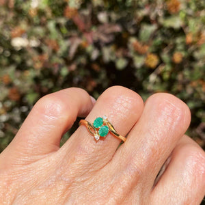 Vintage 14K Gold Emerald Diamond Bypass Ring, Sz 6.25 - Boylerpf