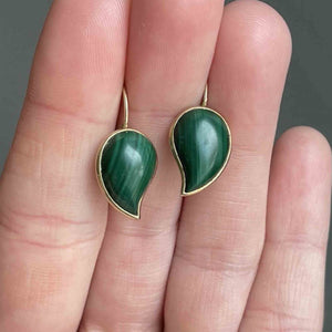 Vintage Malachite Leaf Earrings in Gold - Boylerpf