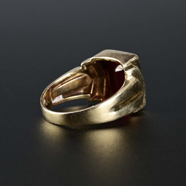 Mens Gold Signet Style Deco Ruby Ring - Boylerpf