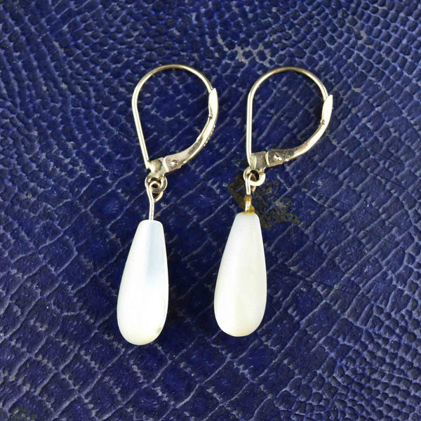 Vintage 14K Gold Mother of Pearl Drop Earrings - Boylerpf