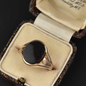 Mens Art Deco Gold Bloodstone Signet Ring - Boylerpf