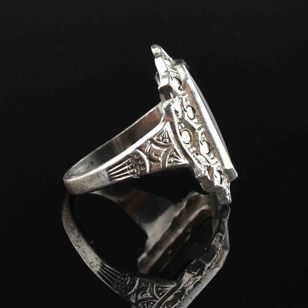 Art Deco Sterling Silver Onyx Marcasite Statement Ring - Boylerpf