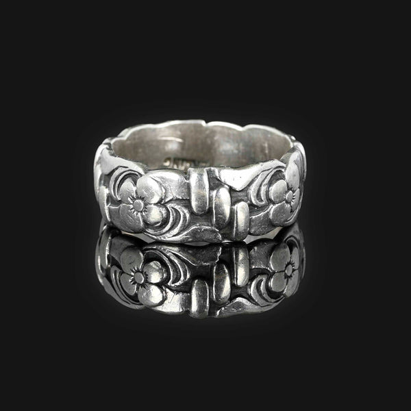 Wide Sterling Silver Forget Me Not Band Ring - Boylerpf