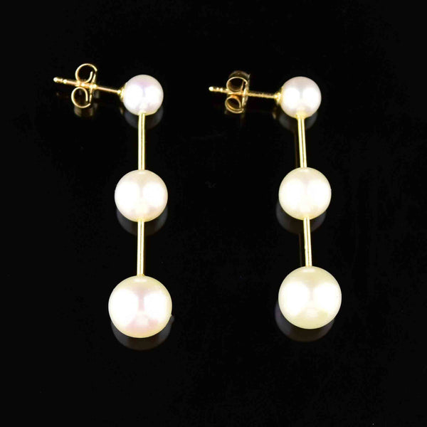 Vintage 14K Gold Pearl Bar Earrings - Boylerpf