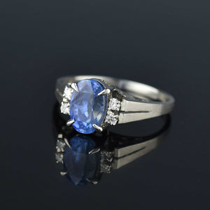 ON HOLD Vintage Platinum Diamond Natural Blue Sapphire Ring - Boylerpf