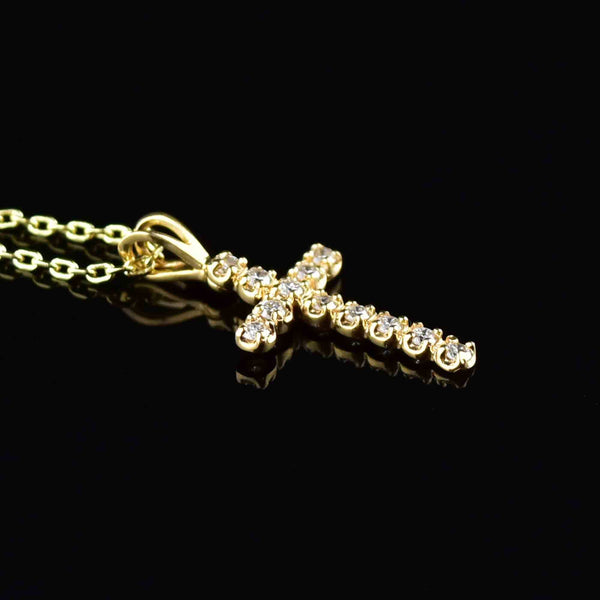 Vintage 14K Gold Diamond Cross Pendant Necklace - Boylerpf