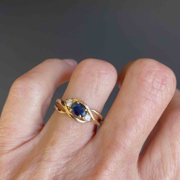 Vintage Diamond Sapphire Ring in 14K Gold, Sz 6.25 - Boylerpf