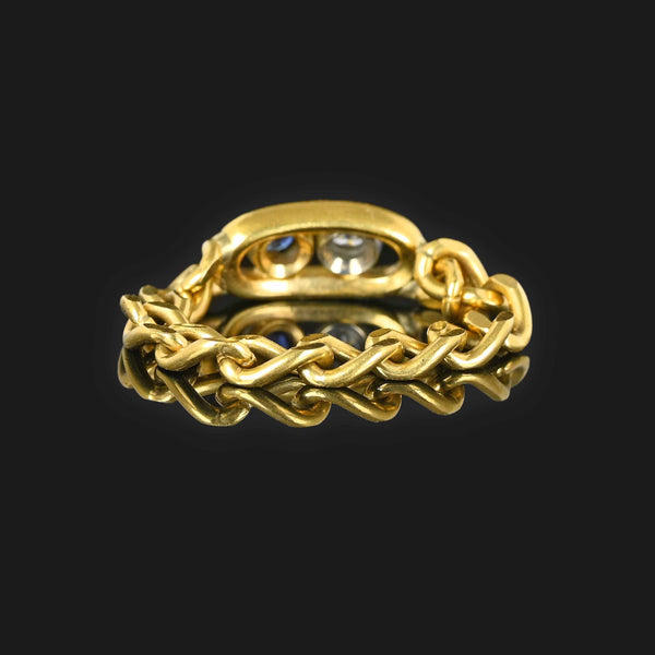 Modern 18K Gold Sapphire Diamond Curb Chain Ring - Boylerpf
