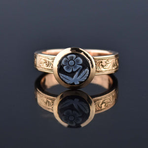 Antique Secret Compartment 14K Gold Ring, Onyx Forget Me Not - Boylerpf