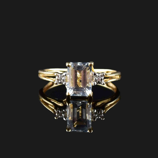 Vintage 10K Gold Diamond Aquamarine Ring - Boylerpf