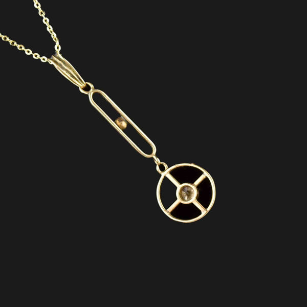 Antique Edwardian Pearl Diamond Lavalier Necklace in 14K Gold - Boylerpf