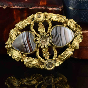 Victorian Gilt Metal Scottish Banded Agate Brooch - Boylerpf