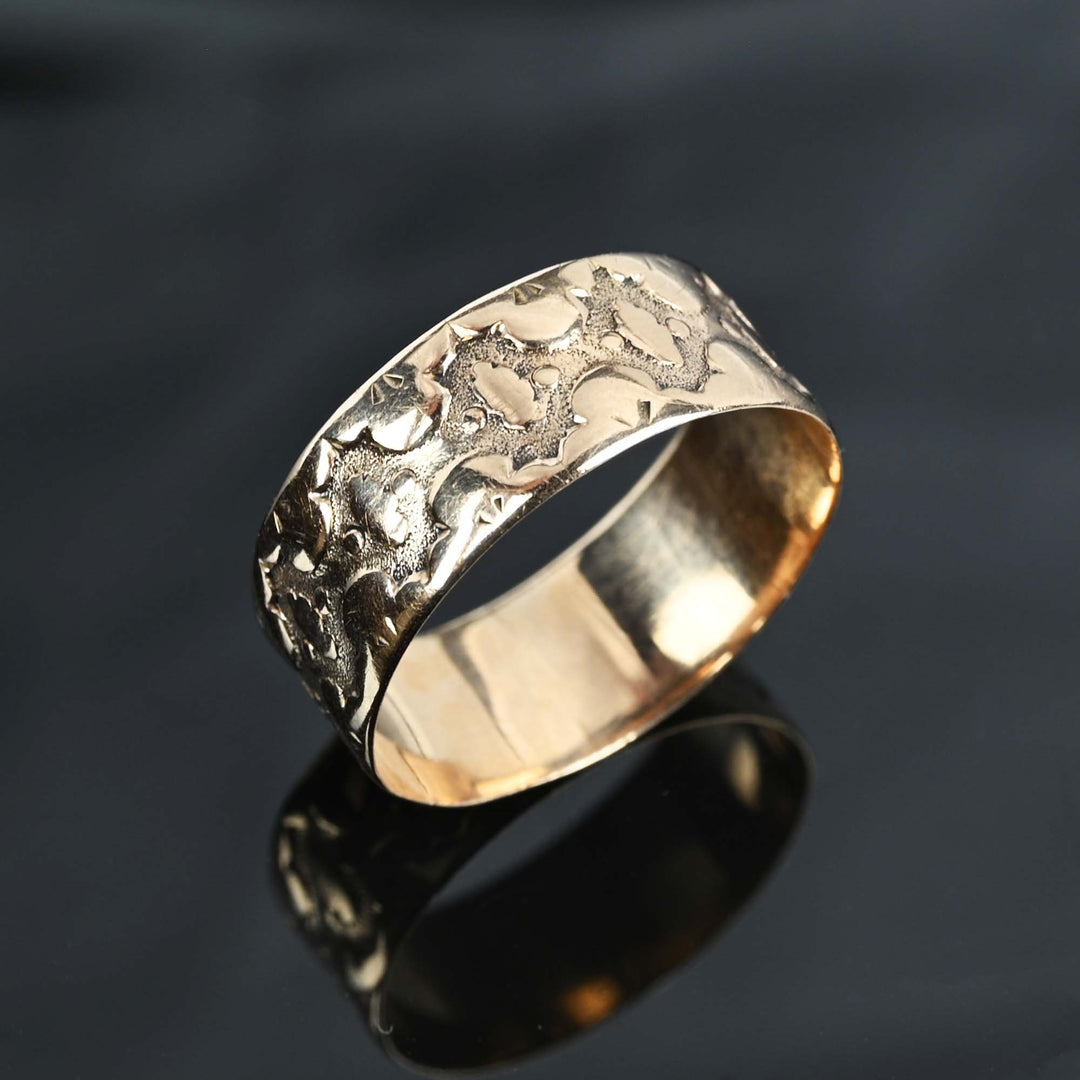 Edwardian Wide Gold Oak Leaf Band Ring – Boylerpf