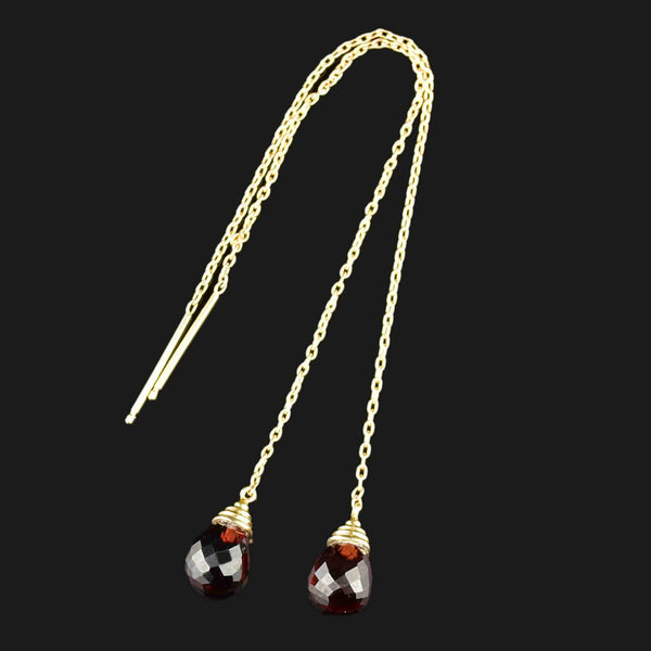14K Gold Garnet Threader Earrings - Boylerpf