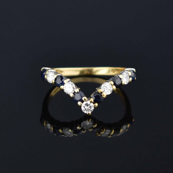 Vintage 18K Gold Diamond Sapphire Chevron Ring - Boylerpf