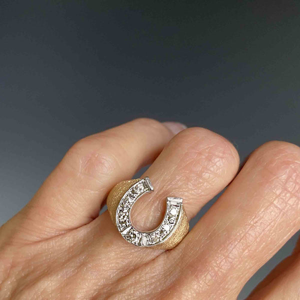 Fabulous 14K Gold Diamond Horseshoe Ring, Sz 7 - Boylerpf