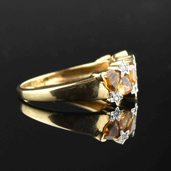 Gold Citrine Diamond Star Band Ring, Sz 7.5 - Boylerpf