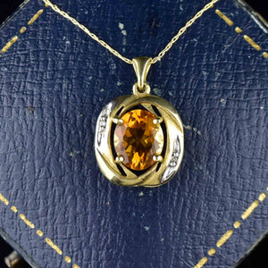 Vintage 10K Gold Diamond Citrine Pendant Necklace - Boylerpf