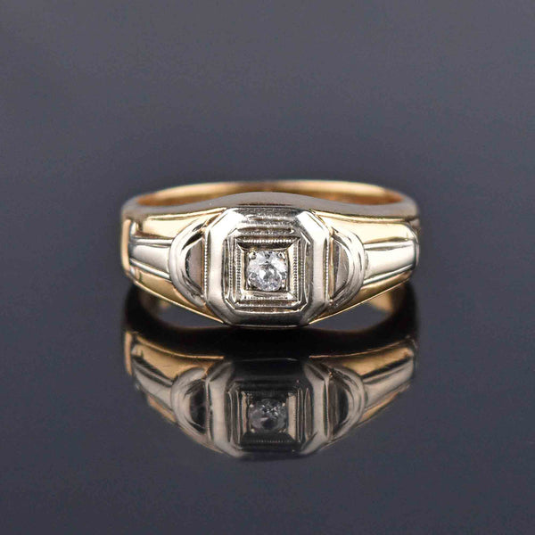 Art Deco Diamond Solitaire Wide Gold Band Ring - ON HOLD - Boylerpf