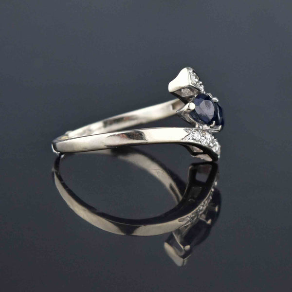 VIntage Sapphire Diamond 14K Gold Bypass Ring - Boylerpf