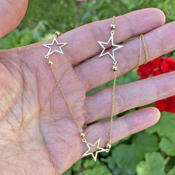 Vintage 14K Gold Minimalist Cutout Star Necklace - Boylerpf