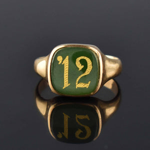 Edwardian Green Chalcedony Date Gold Signet Ring - Boylerpf