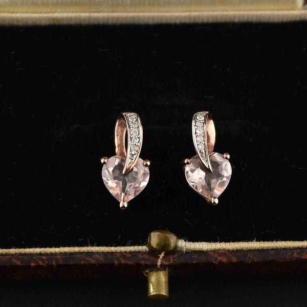 Rose Gold Diamond Morganite Heart Stud Earrings - Boylerpf