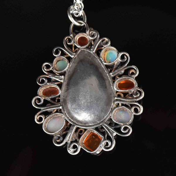 Silver Art Nouveau Opal Carnelian Pendant Necklace - Boylerpf
