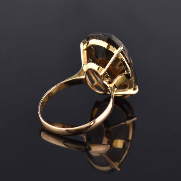 14K Gold Vintage 15.5 CTW Smoky Quartz Ring, Sz 7.5 - Boylerpf