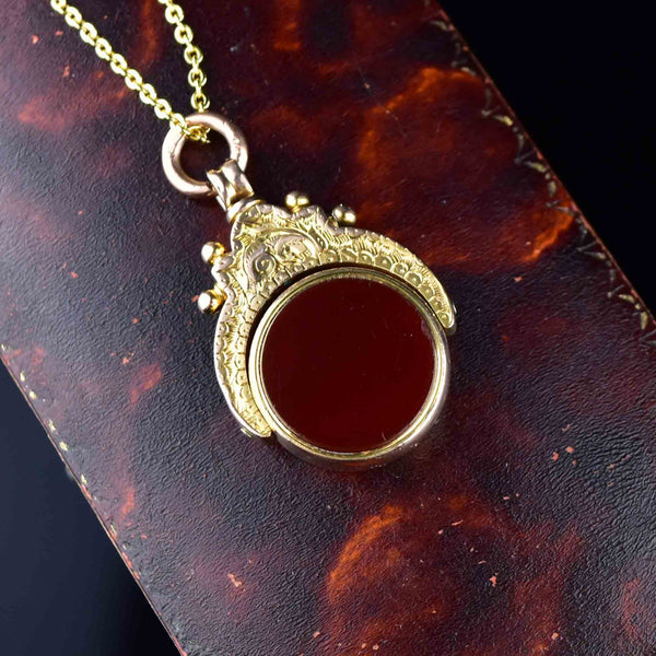 Vintage Gold Bloodstone Carnelian Spinner Watch Fob Necklace - Boylerpf