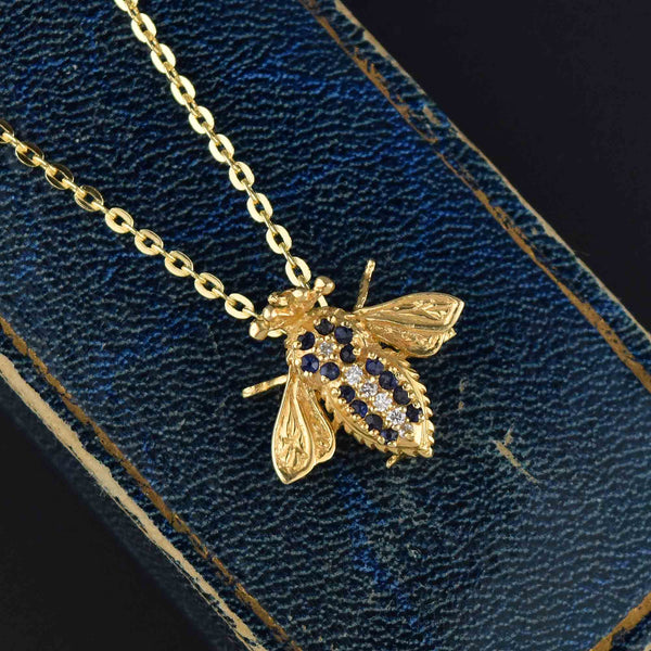 Vintage Diamond Sapphire Bumblebee Brooch Pendant - Boylerpf
