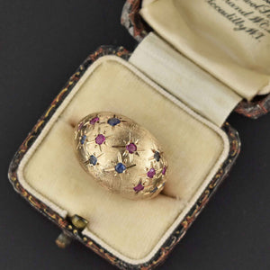 Vintage 14K Gold Sapphire Ruby Bombe Ring, Sz 7 - Boylerpf