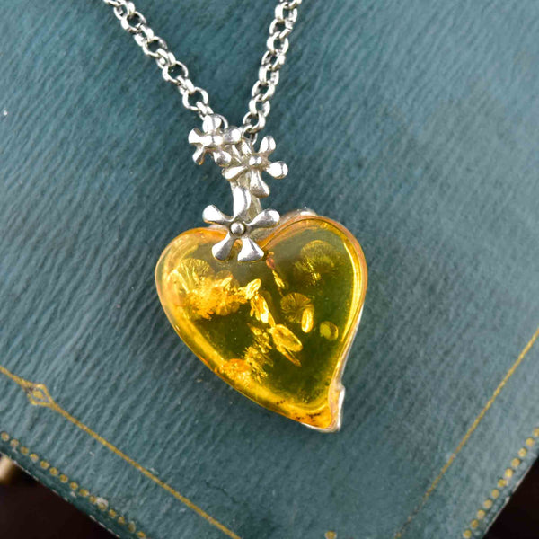 Vintage Sterling Silver Amber Witches Heart Necklace - Boylerpf