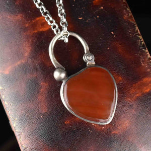 Vintage Silver Carnelian Heart Padlock Pendant Necklace - Boylerpf