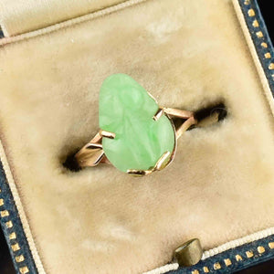 Vintage 10K Gold Carved Jade Frog Ring - Boylerpf