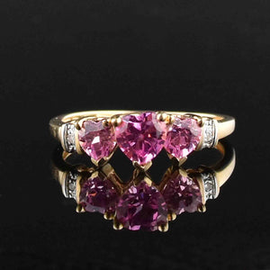 Vintage 10K Gold Diamond Pink Sapphire Heart Ring, Sz 6.5 - Boylerpf