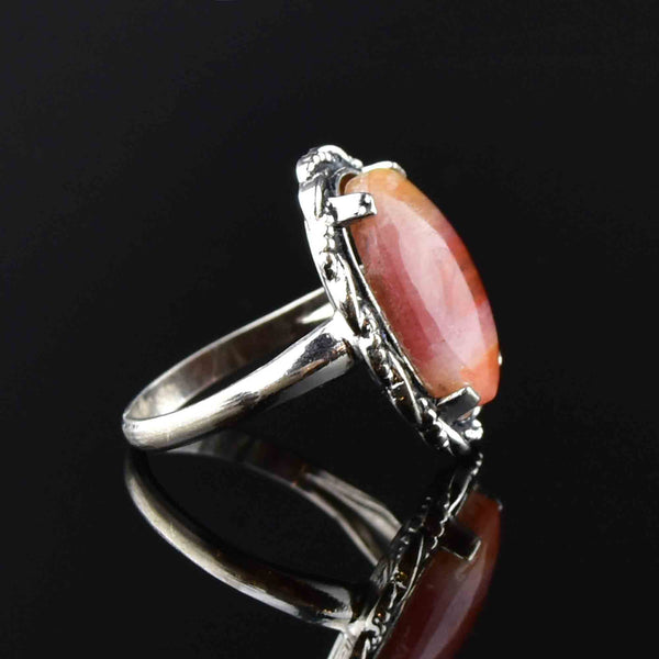 Silver Rope Carnelian Agate Statement Ring - Boylerpf