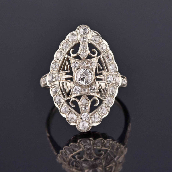 Art Deco 14K White Gold Filigree Diamond Ring, Sz 8.75 - Boylerpf