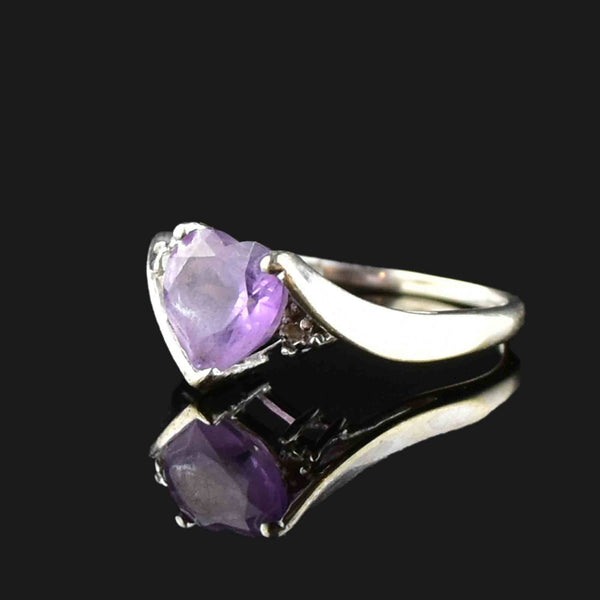 Vintage 10K White Gold Amethyst Heart Ring - Boylerpf