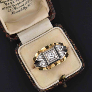 Mens Diamond Art Deco Style Signet Ring in 14K Gold - Boylerpf