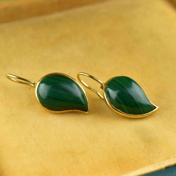 Vintage Malachite Leaf Earrings in Gold - Boylerpf