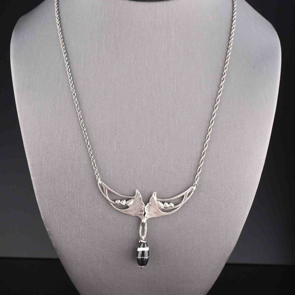 Art Nouveau Style Silver Banded Agate Necklace - Boylerpf