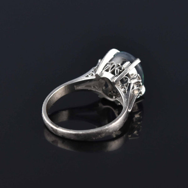 Estate Platinum Diamond Black Opal Ring - Boylerpf