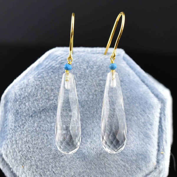 Vintage Gold Rock Crystal Turquoise Drop Earrings - Boylerpf