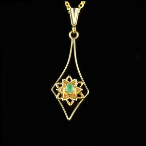 Antique Victorian 14K Gold Emerald Lavalier Pendant Necklace - Boylerpf