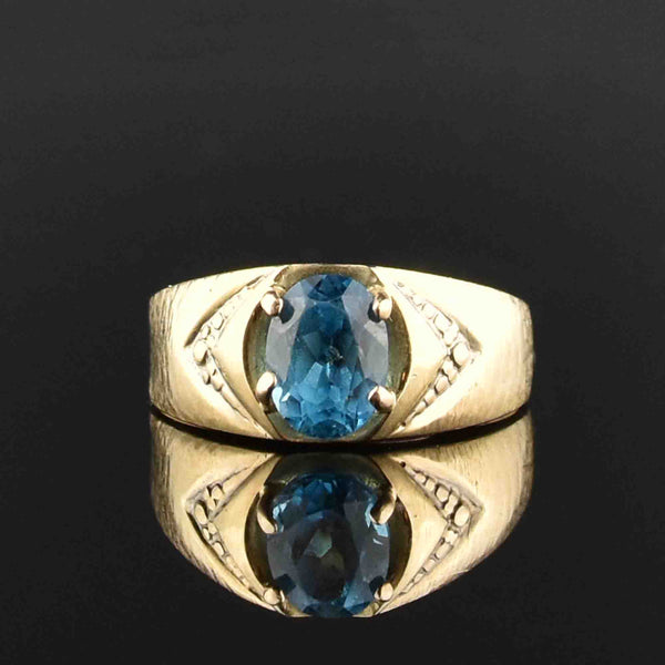 Vintage 10K Gold Blue Topaz Statement Ring - Boylerpf