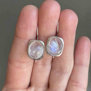 Vintage Moonstone Cabochon Earrings in Sterling Silver - Boylerpf