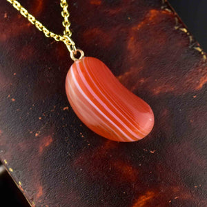 Vintage Gold Banded Agate Bean Pendant Necklace - Boylerpf