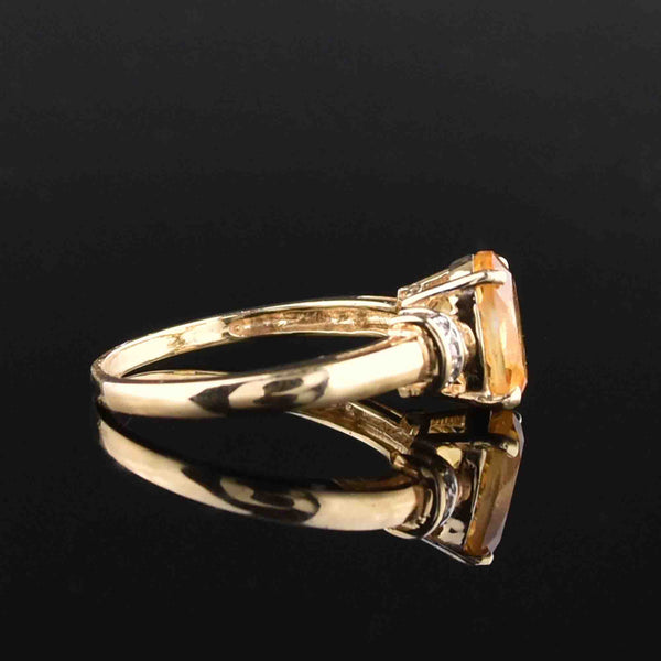 10K Gold Yellow Topaz Diamond Solitaire Ring - Boylerpf