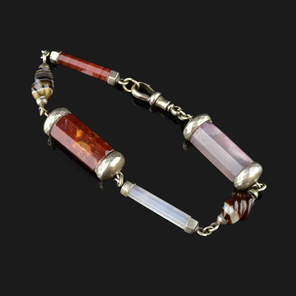 Antique Silver Scottish Agate Barrel Bracelet - Boylerpf